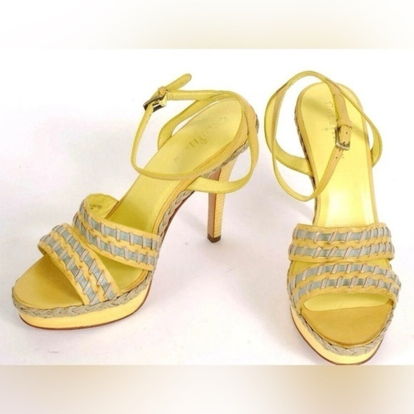Cole Haan Vanessa Air Sandal 9 Yellow Strappy Woven Platform Statement - Picture 1 of 4